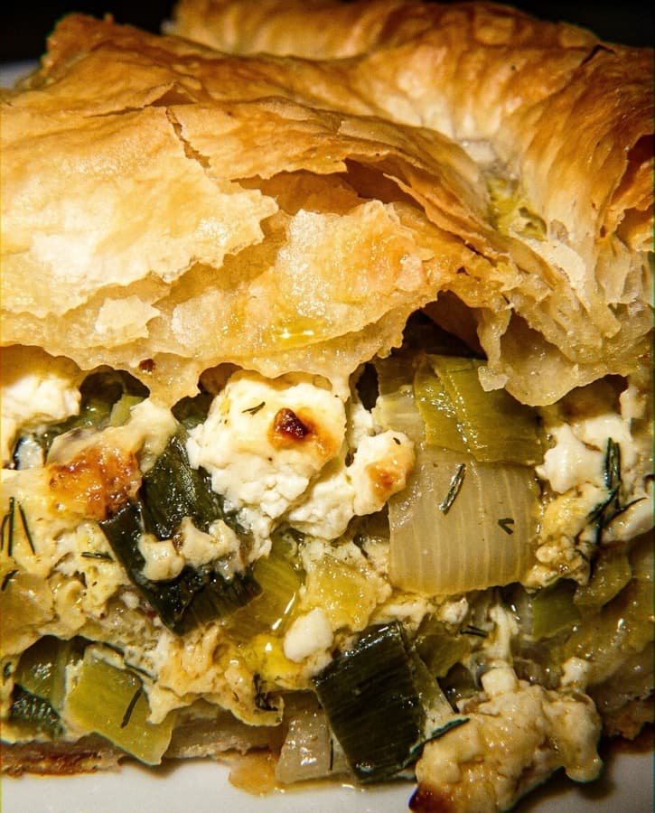 Leek & feta filo pie